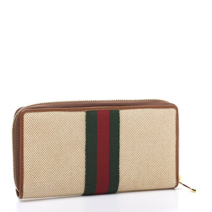 Gucci Vintage Canvas Calfskin Rajah Zip Around Wallet Sand Light Cuir 3 of 8