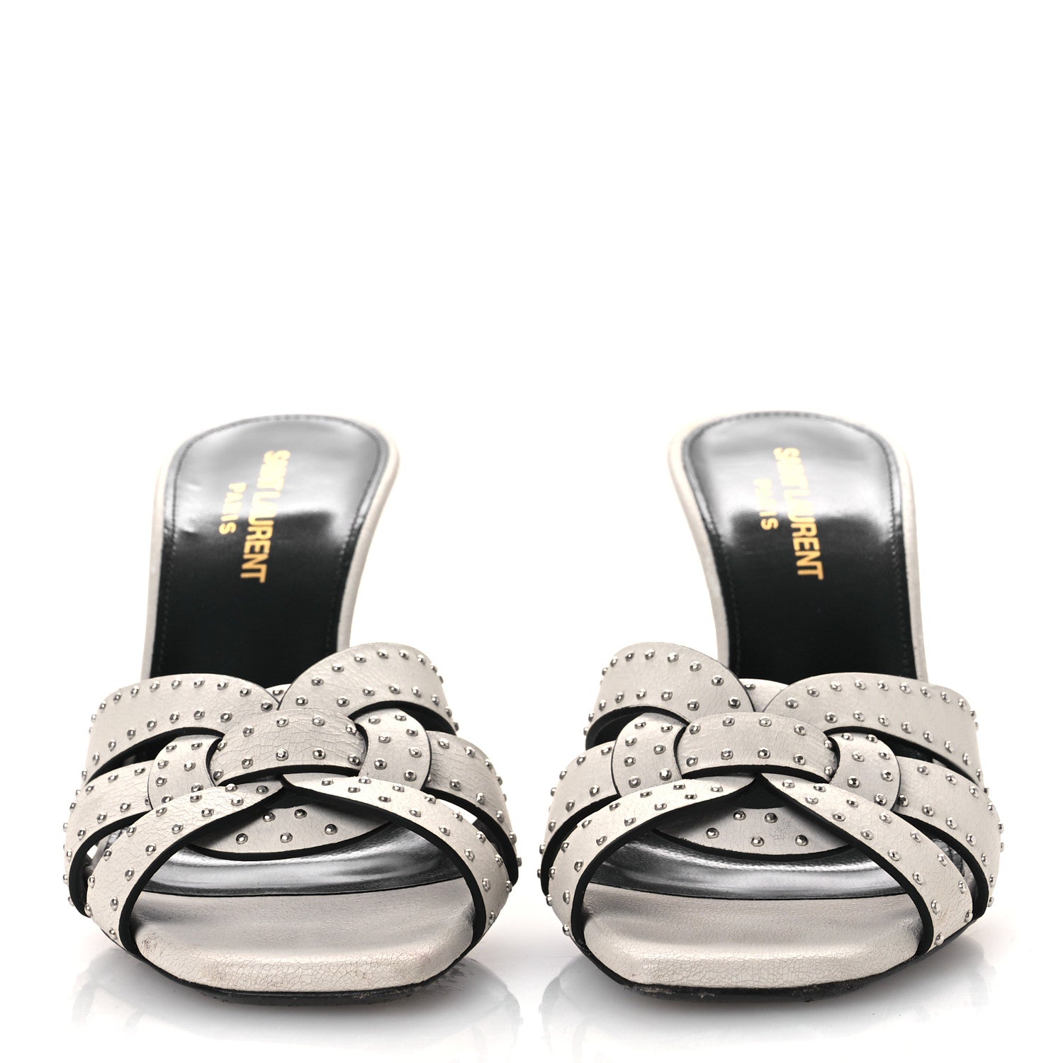 Saint Laurent Grain De Poudre Tribute 85 Slide Studded Sandals 37 Off White 3 of 12