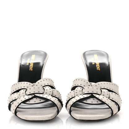 Saint Laurent Grain De Poudre Tribute 85 Slide Studded Sandals 37 Off White 3 of 12