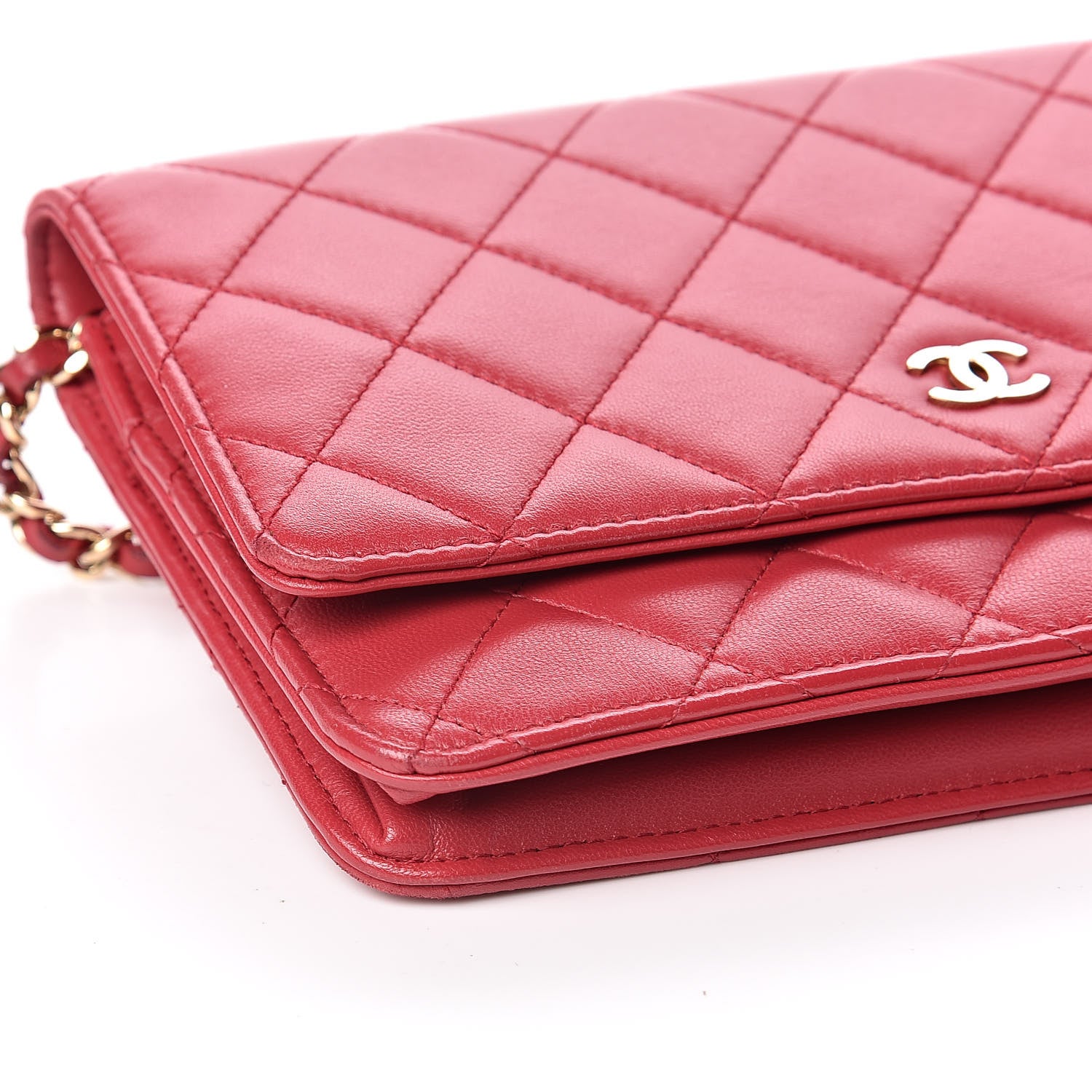 Chanel Lambskin Quilted Wallet On Chain WOC Red 9 of 12