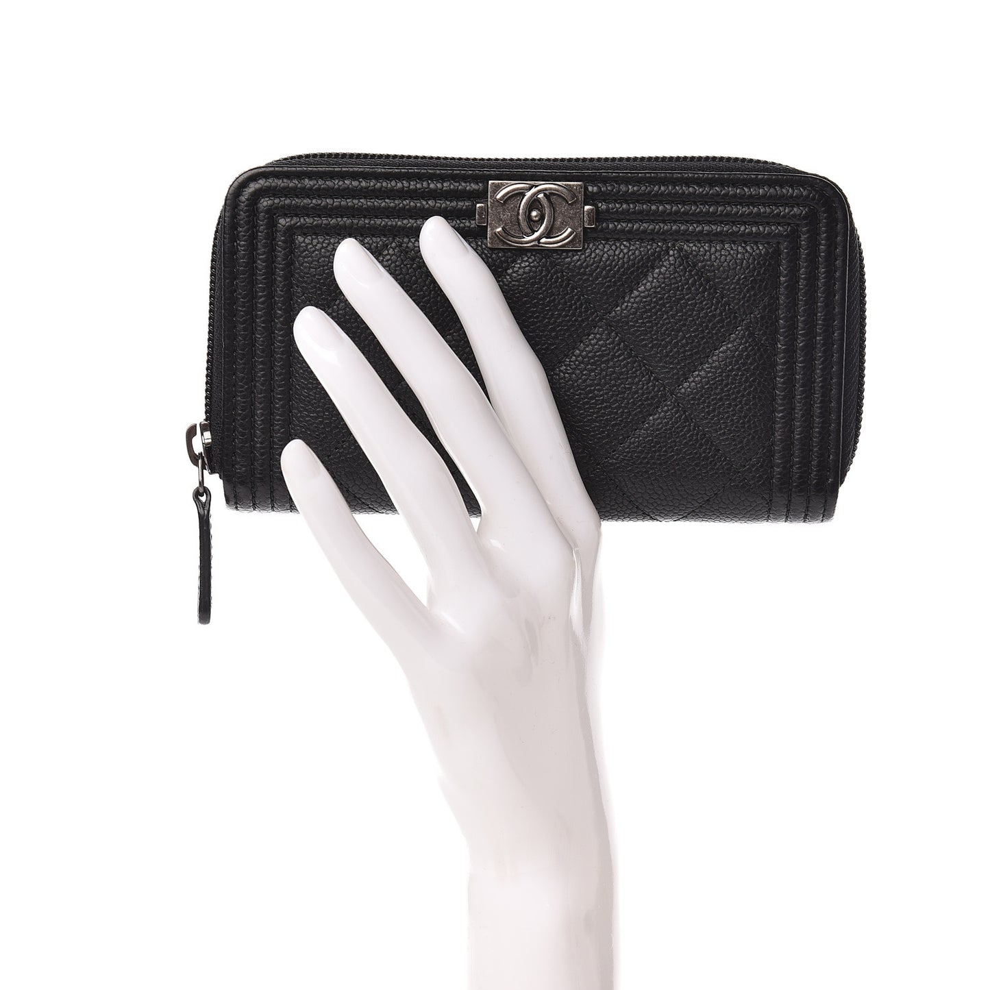 Caviar Quilted Small Boy Zip Around Wallet Black