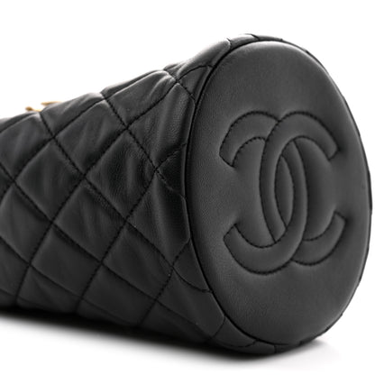 Chanel Lambskin Quilted Small Pearl Crush Bucket Bag Black 9 of 12