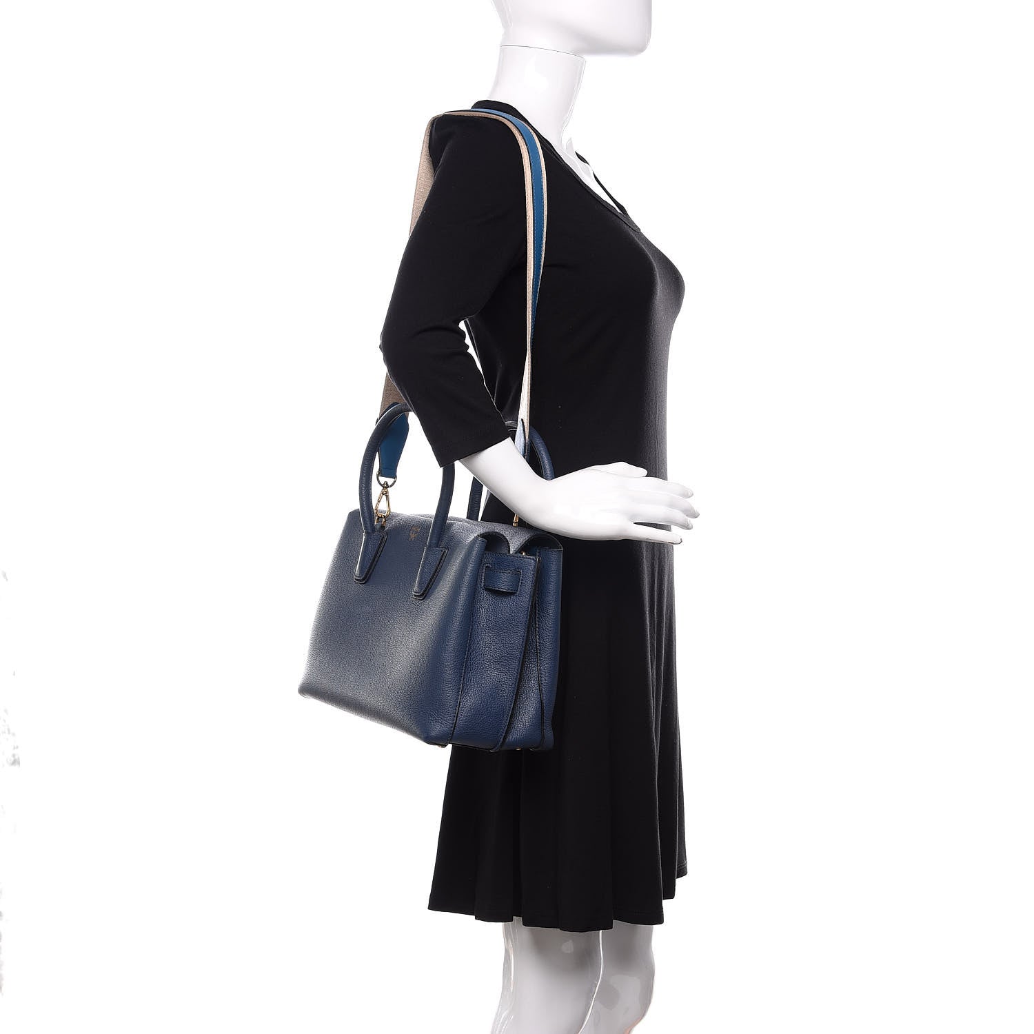 MCM Grained Calfskin Medium Milla Tote Navy 2 of 12
