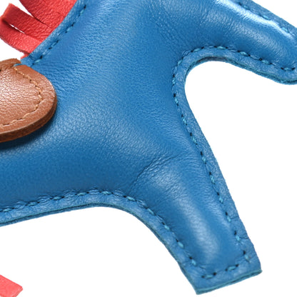 Hermes Milo Lambskin Grigri Rodeo Horse Bag Charm PM Blue Zanzibar Rose Texas Gold 5 of 6