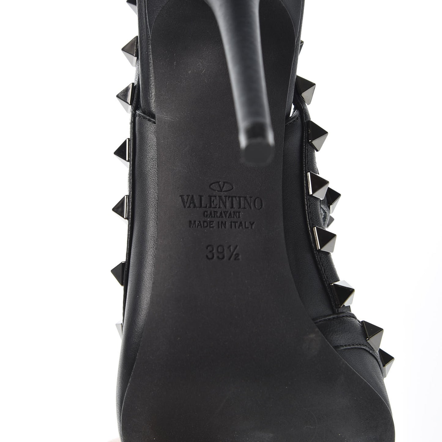 Calfskin Nappa Rockstud Ankle Strap 100mm Pumps 39.5 Black