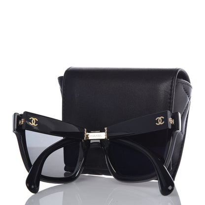 Chanel Nylon Metal Square Polarized Folding Sunglasses 6053 Black 9 of 10