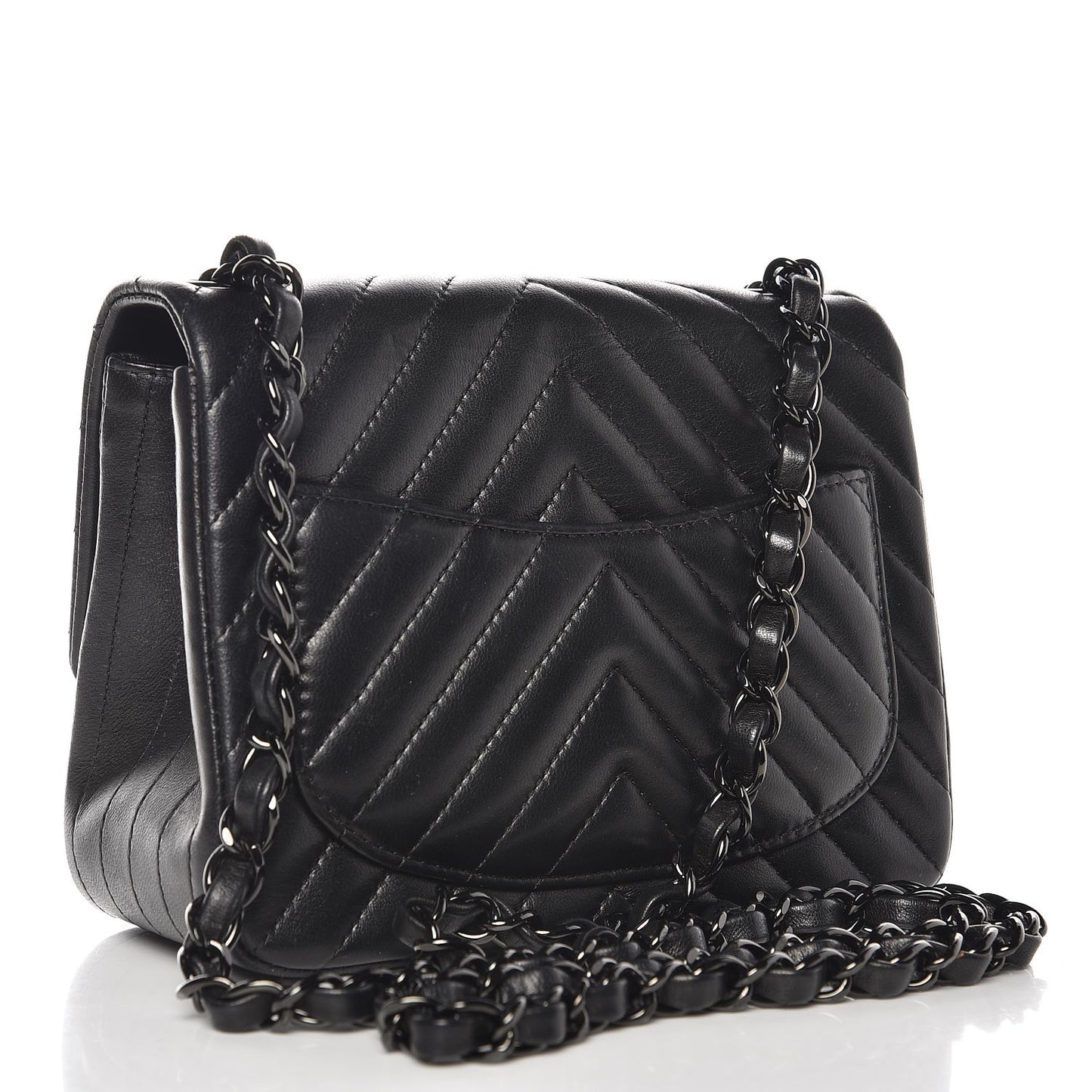 Lambskin Chevron Quilted Mini Square Flap So Black