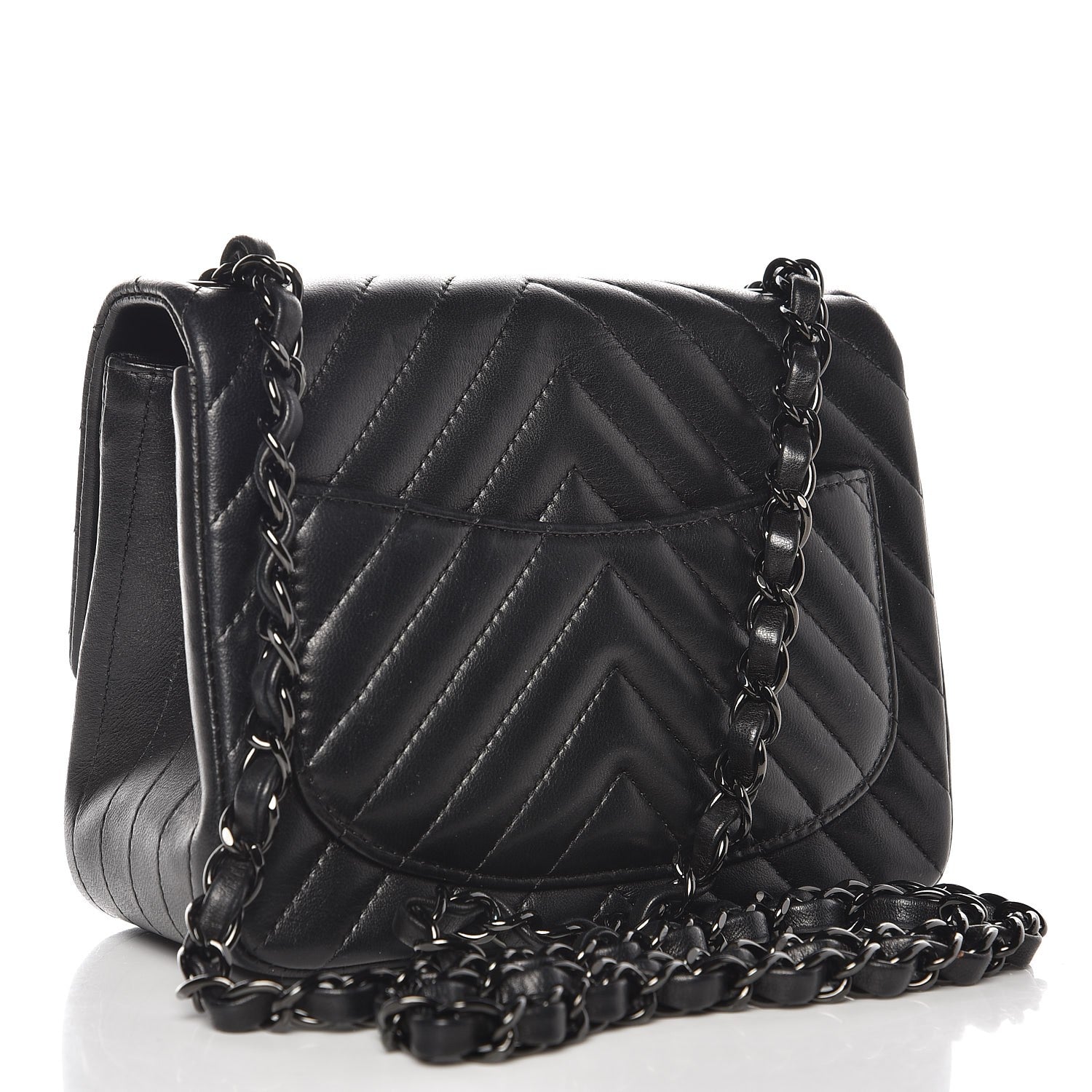 Chanel Lambskin Chevron Quilted Mini Square Flap So Black 3 of 9