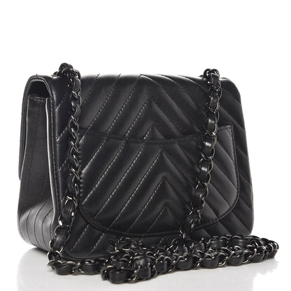 Chanel Lambskin Chevron Quilted Mini Square Flap So Black 3 of 9