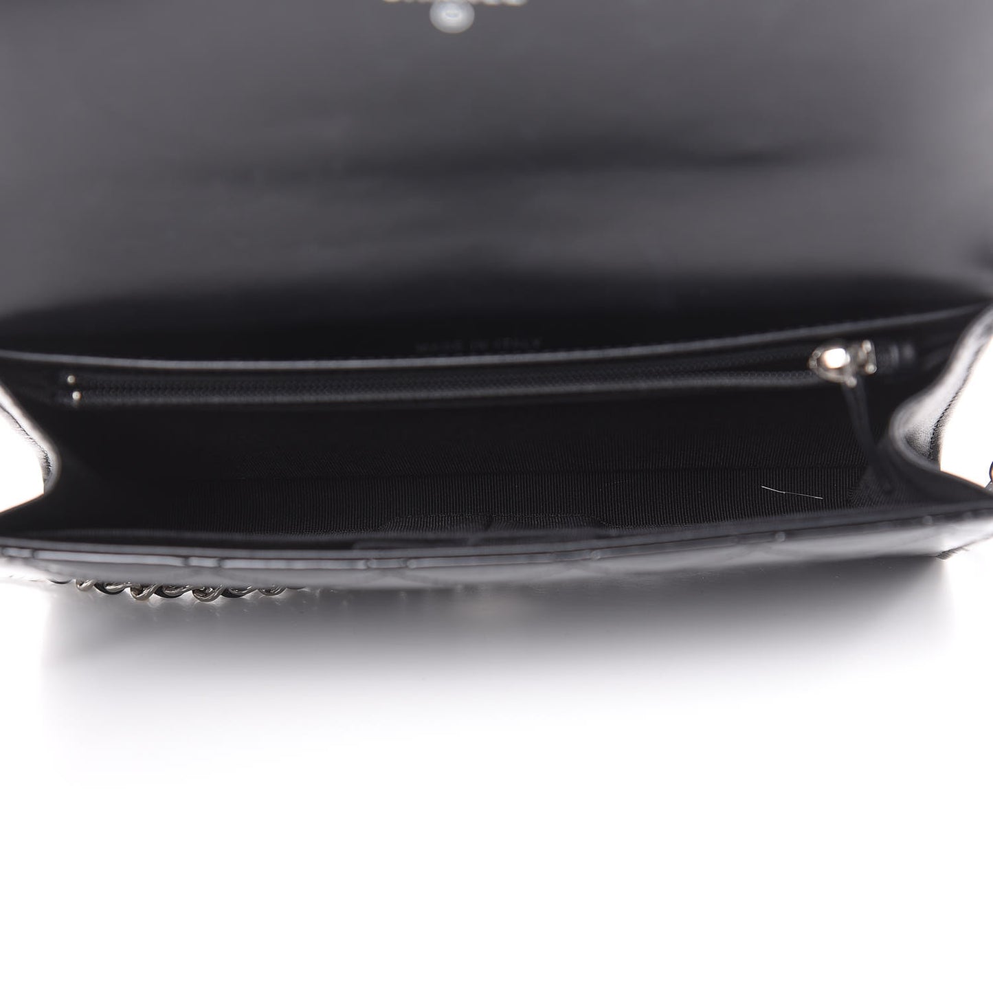 Patent Quilted Wallet On Removable Chain Black