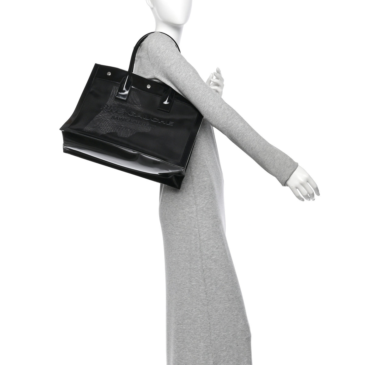 Saint Laurent Mesh Patent Rive Gauche Tote Black 3 of 21