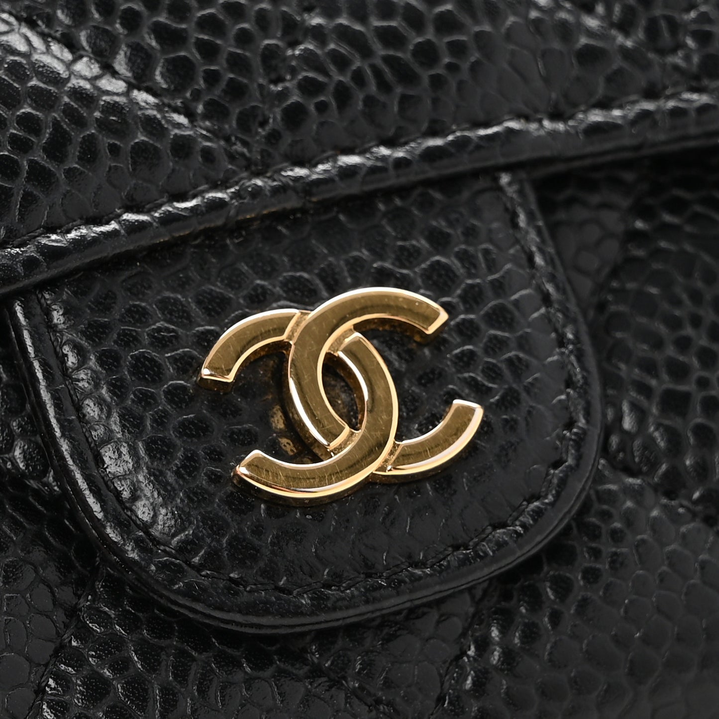 Caviar Quilted Flap Card Holder Black