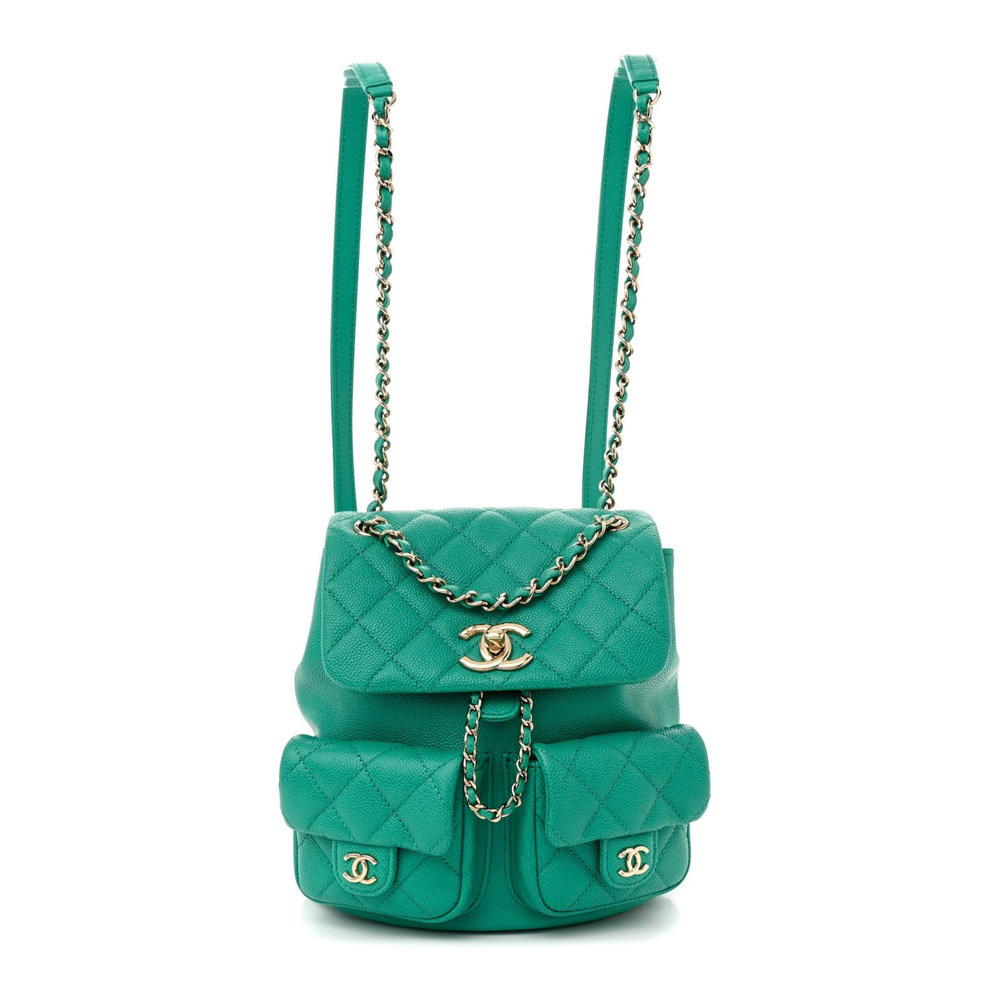 Caviar Quilted Medium Duma Pockets Drawstring Backpack Green