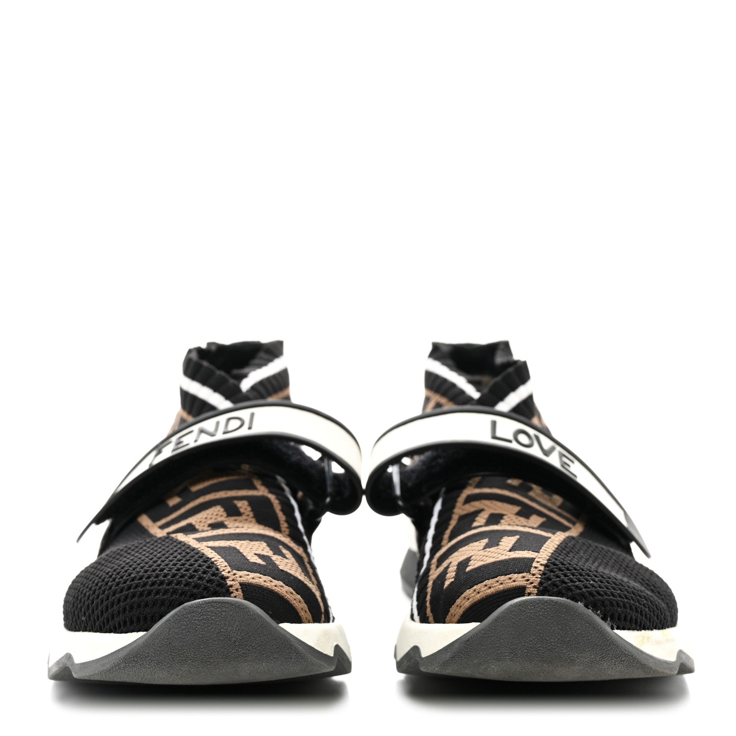 Fendi Stretch Yarn FF Stiff Band Rockoko Sneakers 38 Black White Tobacco 2 of 9