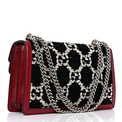 Gucci Tweed GG Monogram Small Dionysus Shoulder Bag Black White Romantic Cherry 3 of 12