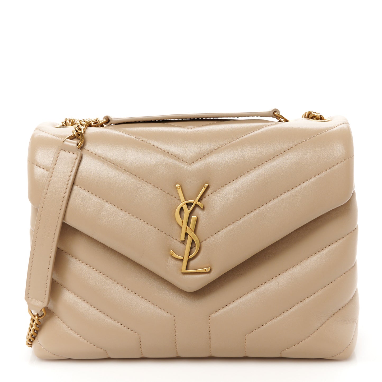 Calfskin Y Quilted Monogram Small Loulou Chain Satchel Dark Beige
