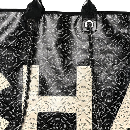 Chanel Coated Canvas Camellia Large Shopping Tote Black Beige 8 of 11