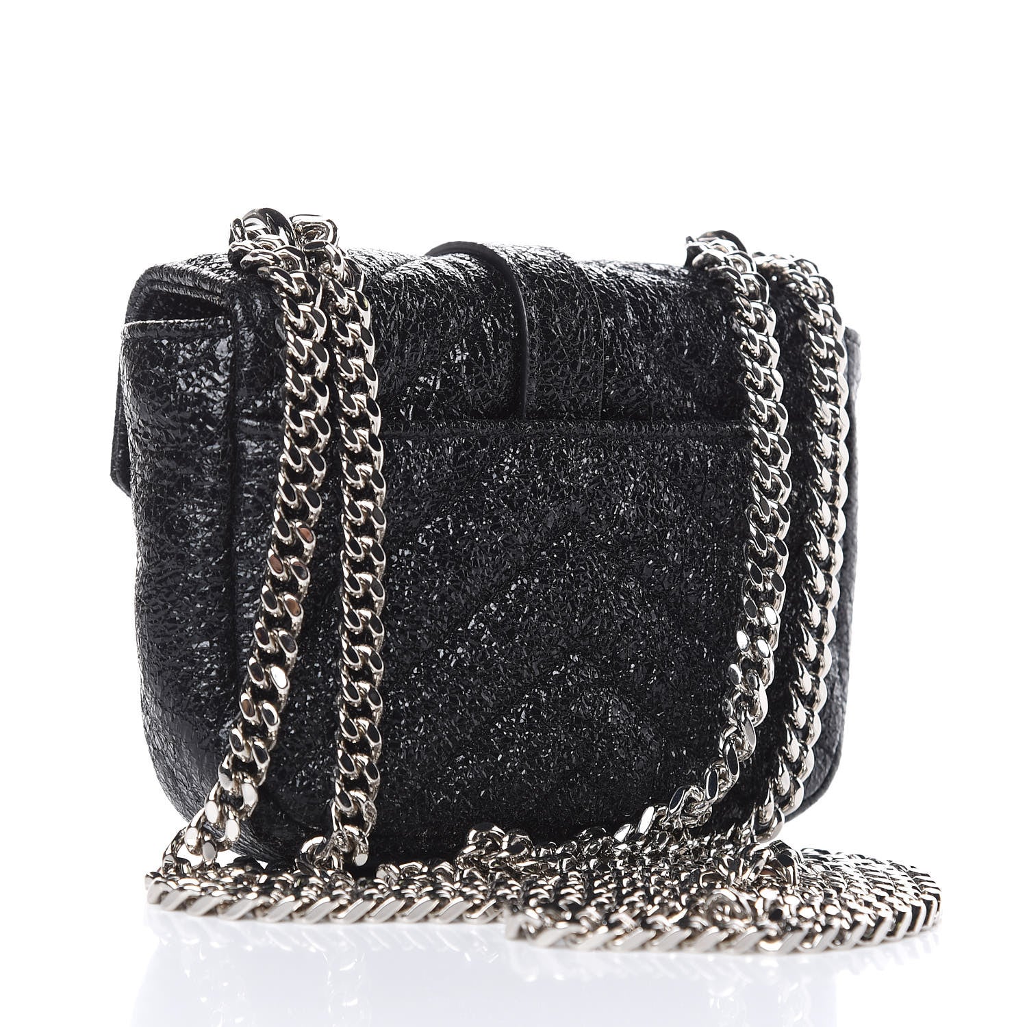 Saint Laurent Metallic Crackled Calfskin Chevron Monogram Micro Crossbody Bag Black 3 of 9