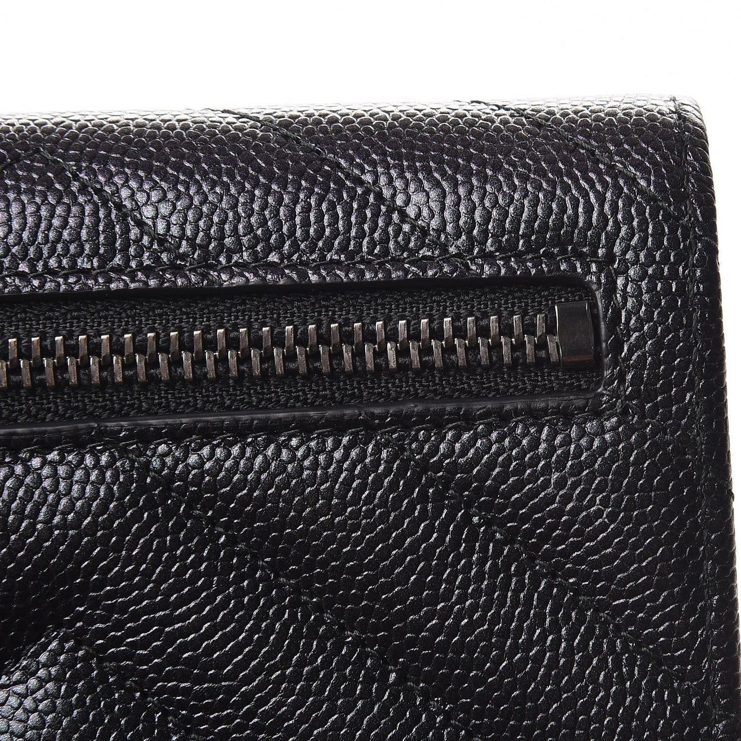 Iridescent Caviar Chevron Quilted Compact Flap Wallet Black
