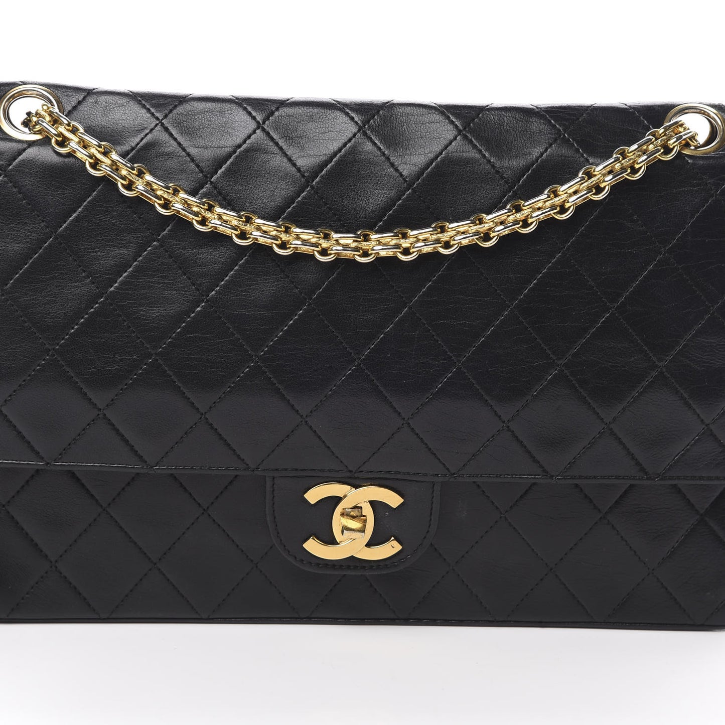 Lambskin Quilted Medium Double Flap Black