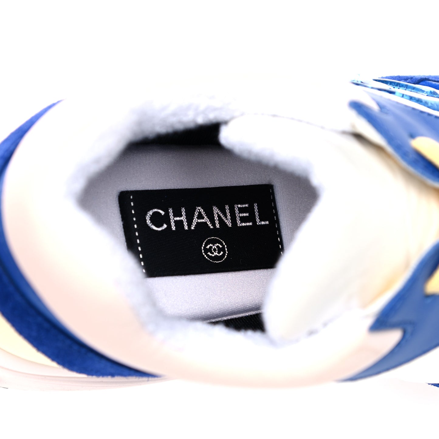 Nylon Lambskin Suede CC Womens Sneakers 41 Blue White Black
