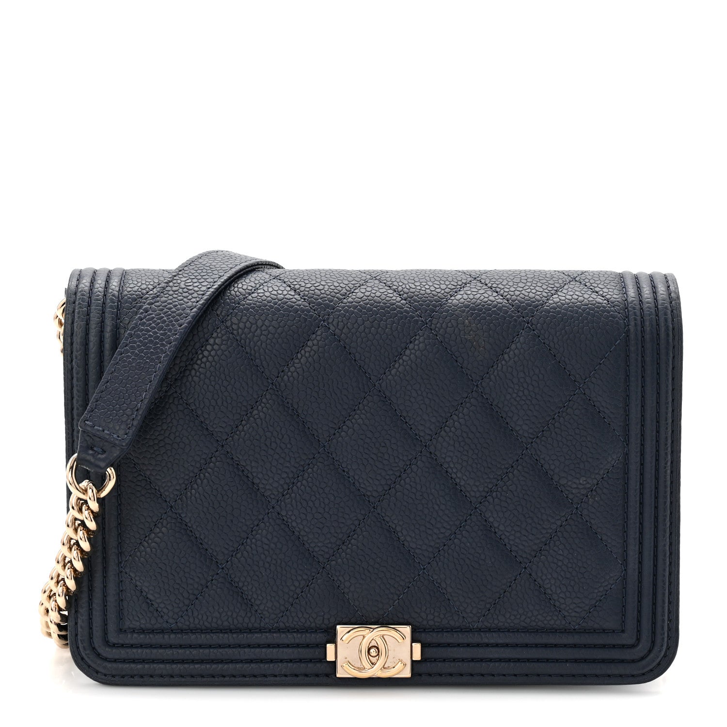 Chanel Caviar Quilted Boy Wallet On Chain WOC Navy 1 of 12