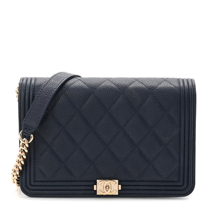 Chanel Caviar Quilted Boy Wallet On Chain WOC Navy 1 of 12