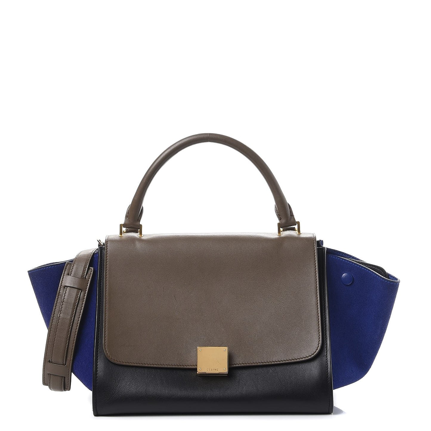 Smooth Calfskin Suede Small Tri-Color Trapeze Indigo
