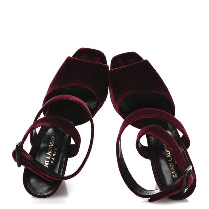 Saint Laurent Velvet Platform Sandals 38 Burgundy 2 of 9