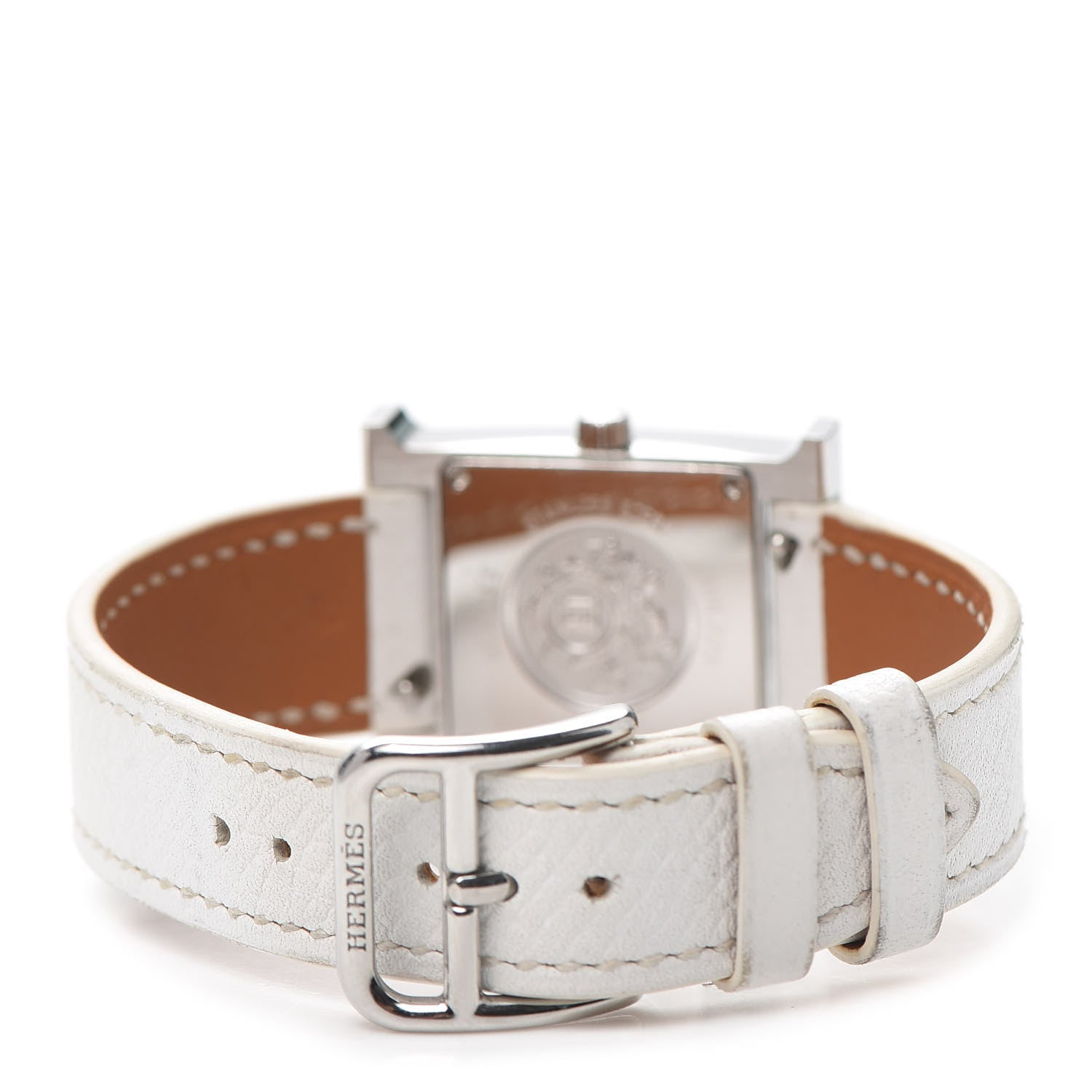 Hermes Stainless Steel Epsom Lacquer 21mm Heure H Hour Quartz Watch Blanc 3 of 4
