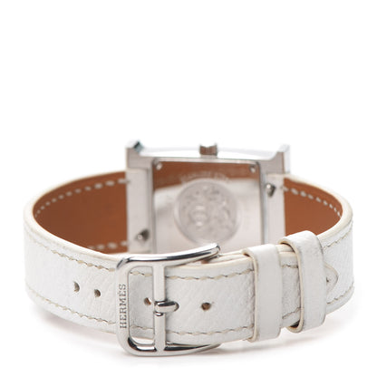 Hermes Stainless Steel Epsom Lacquer 21mm Heure H Hour Quartz Watch Blanc 3 of 4