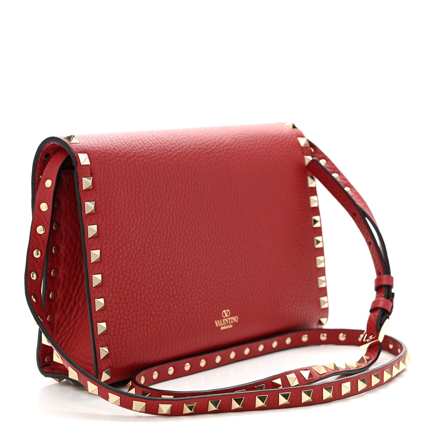 Pebbled Calfskin Medium Rockstud Flip Lock Crossbody Bag Red