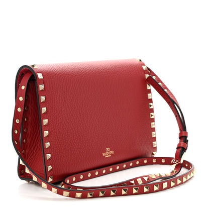 Valentino Garavani Pebbled Calfskin Medium Rockstud Flip Lock Crossbody Bag Red 3 of 9