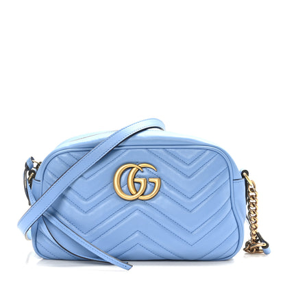 Gucci Calfskin Matelasse Small GG Marmont Chain Shoulder Bag Clear Sky Blue 1 of 9