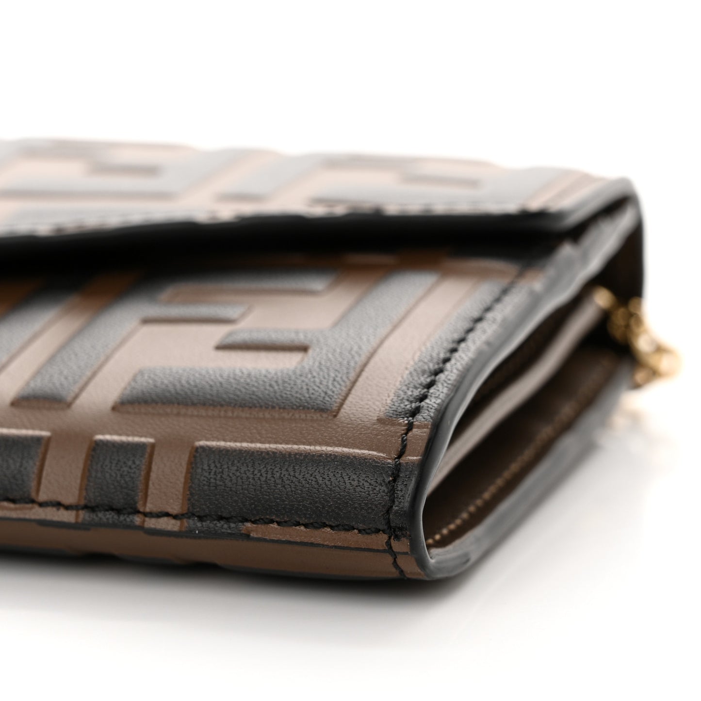 Vitello Soft F is Fendi Bi-Color FF 1974 Embossed Continental Envelope Wallet On Chain Maya Black
