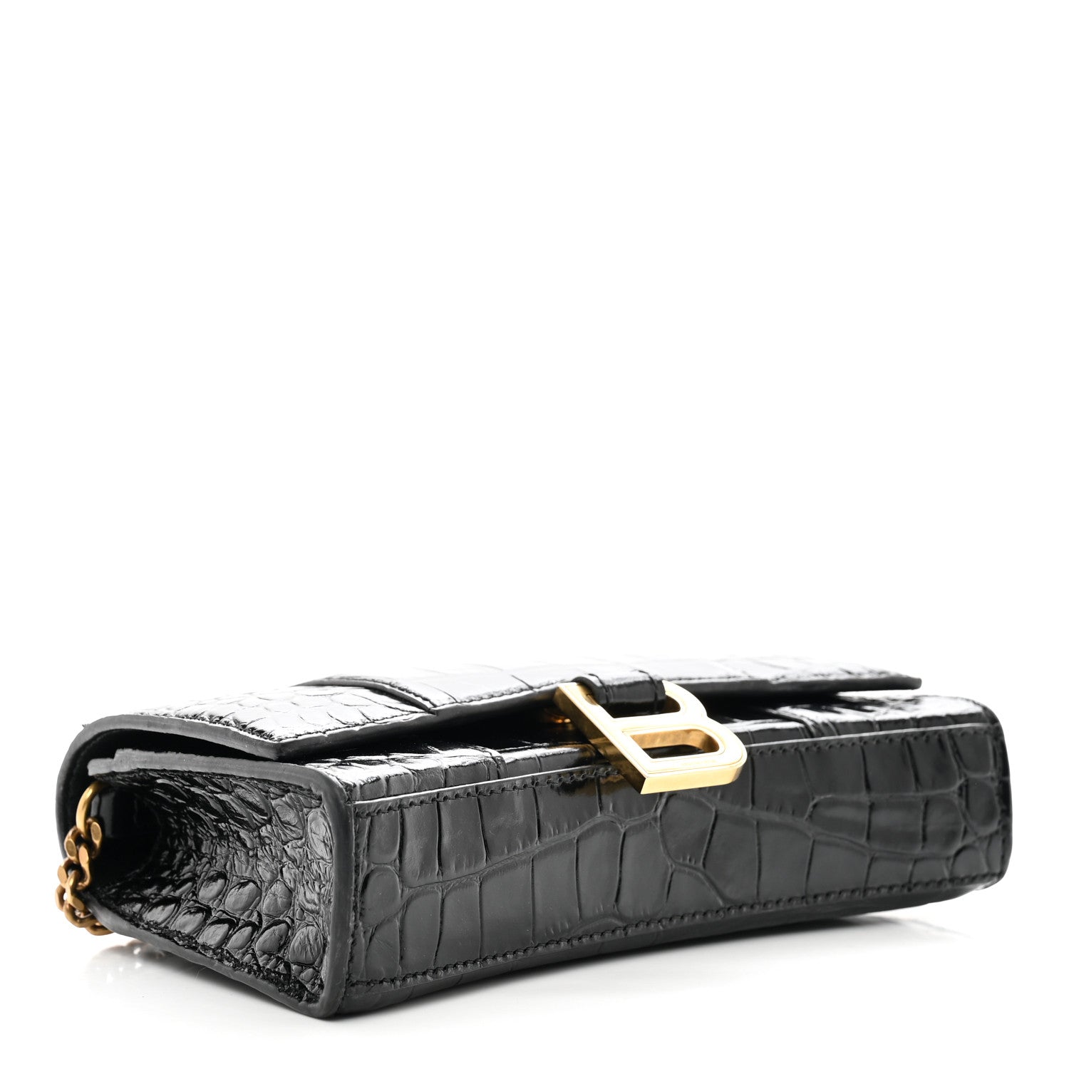 Balenciaga Shiny Calfskin Crocodile Embossed Hourglass Chain Bag Black 4 of 10
