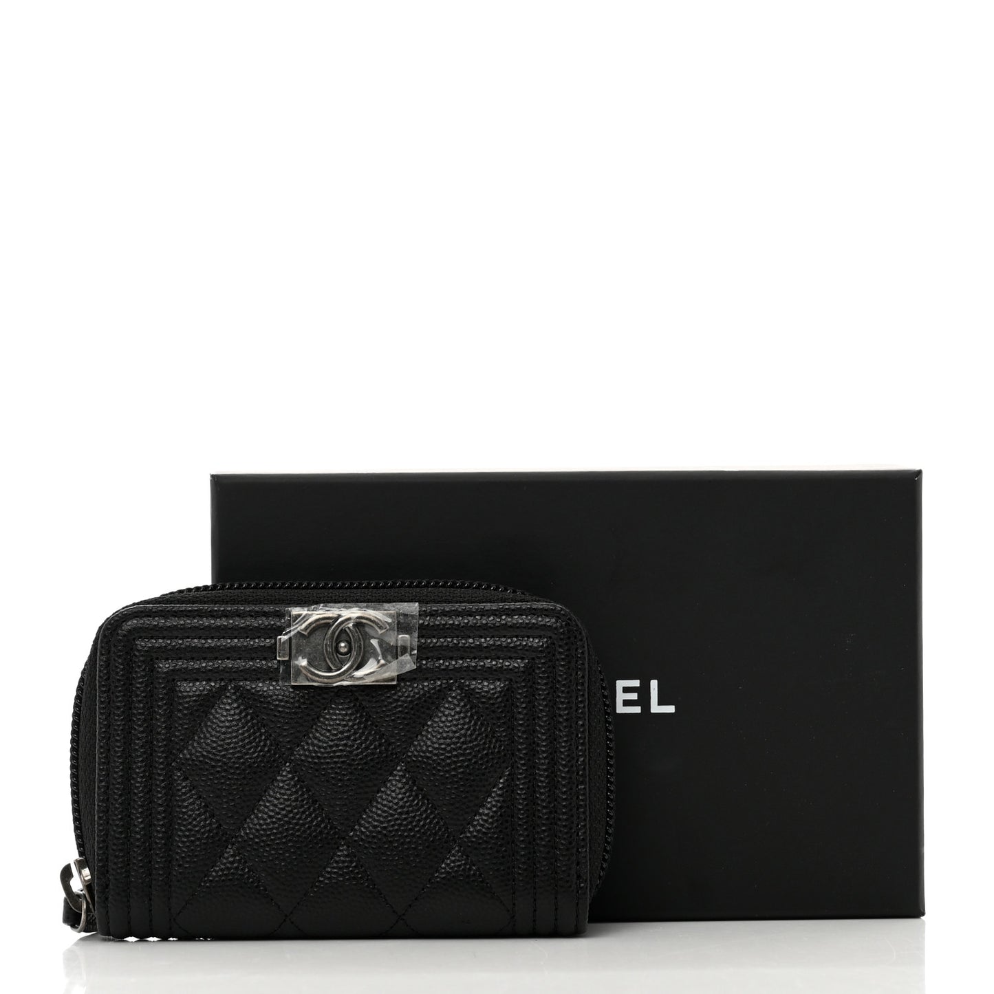 Caviar Quilted Boy Zip Around Coin Purse Wallet Black