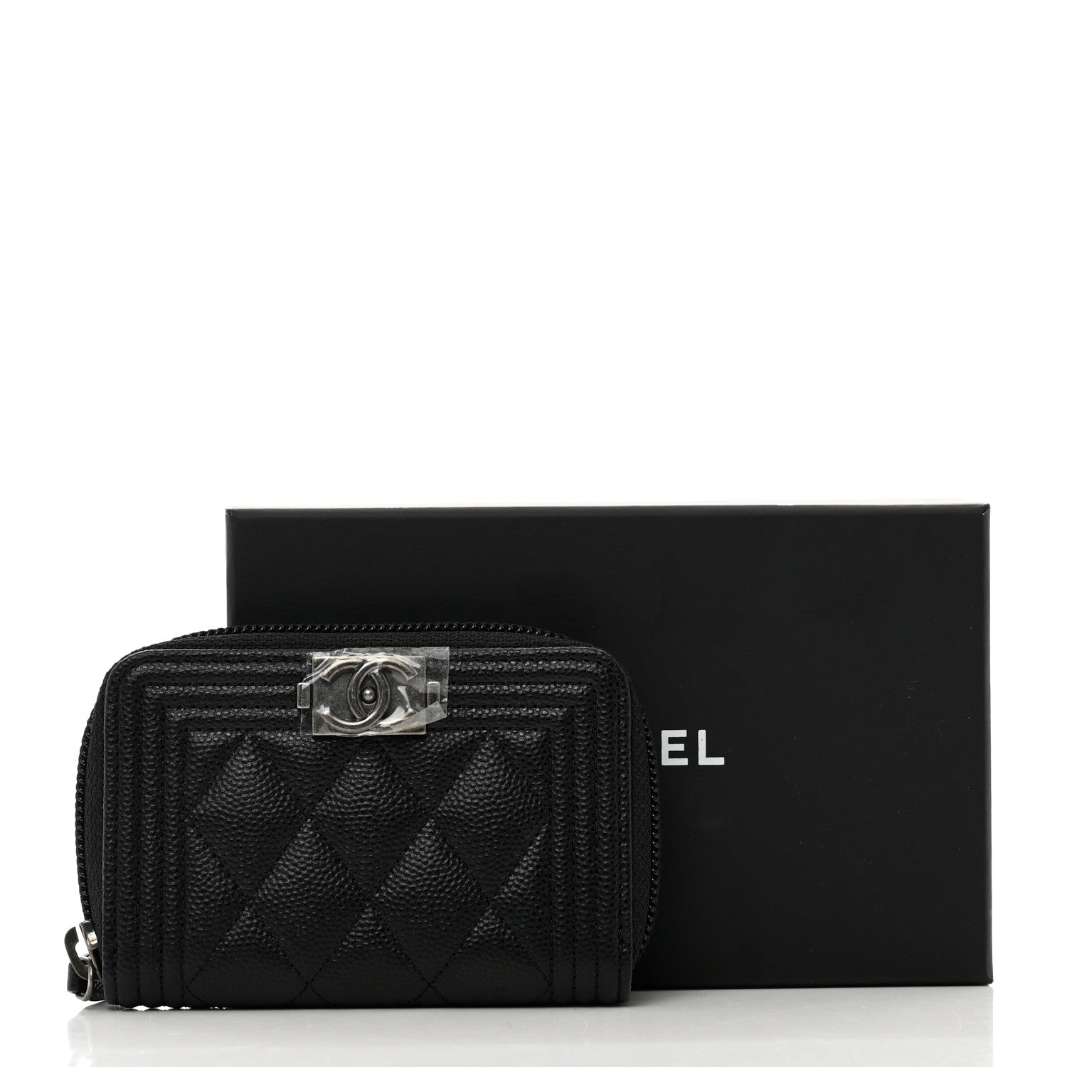 Chanel Caviar Quilted Boy Zip Around Coin Purse Wallet Black 8 of 8