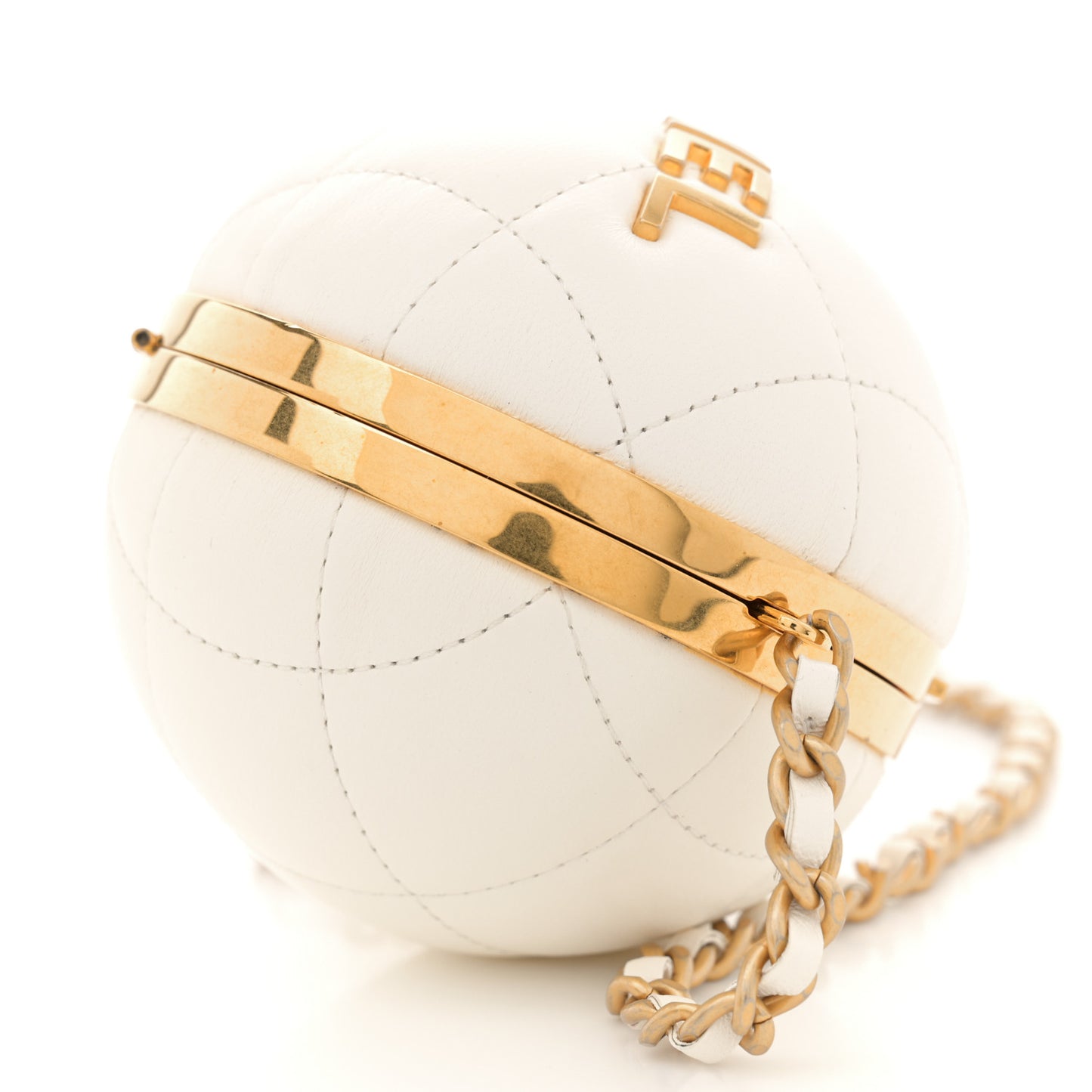 Lambskin Quilted Sphere Minaudiere Chain Clutch White