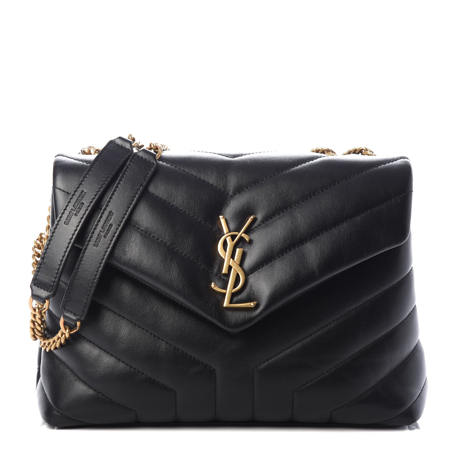Saint Laurent Calfskin Y Quilted Monogram Small Loulou Chain Satchel Black 1 of 9