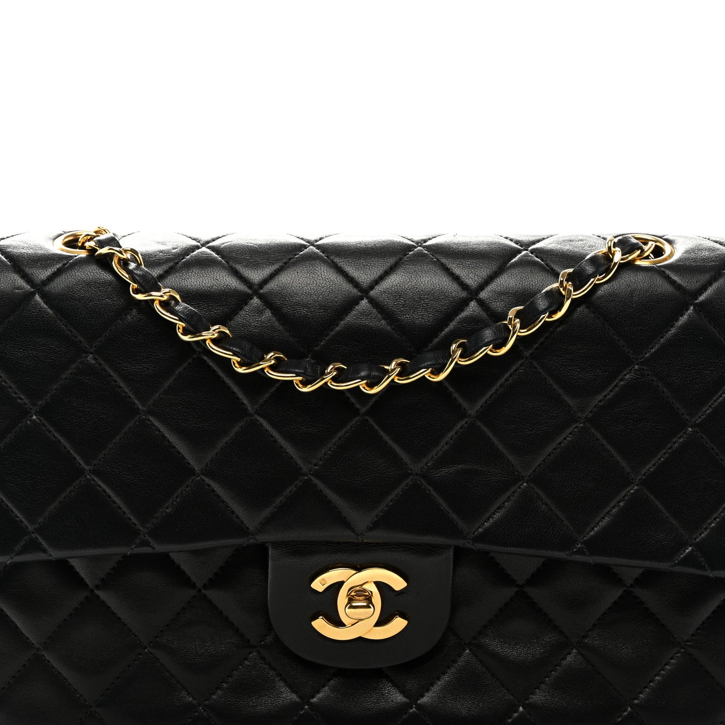 Lambskin Quilted Medium Double Flap Black