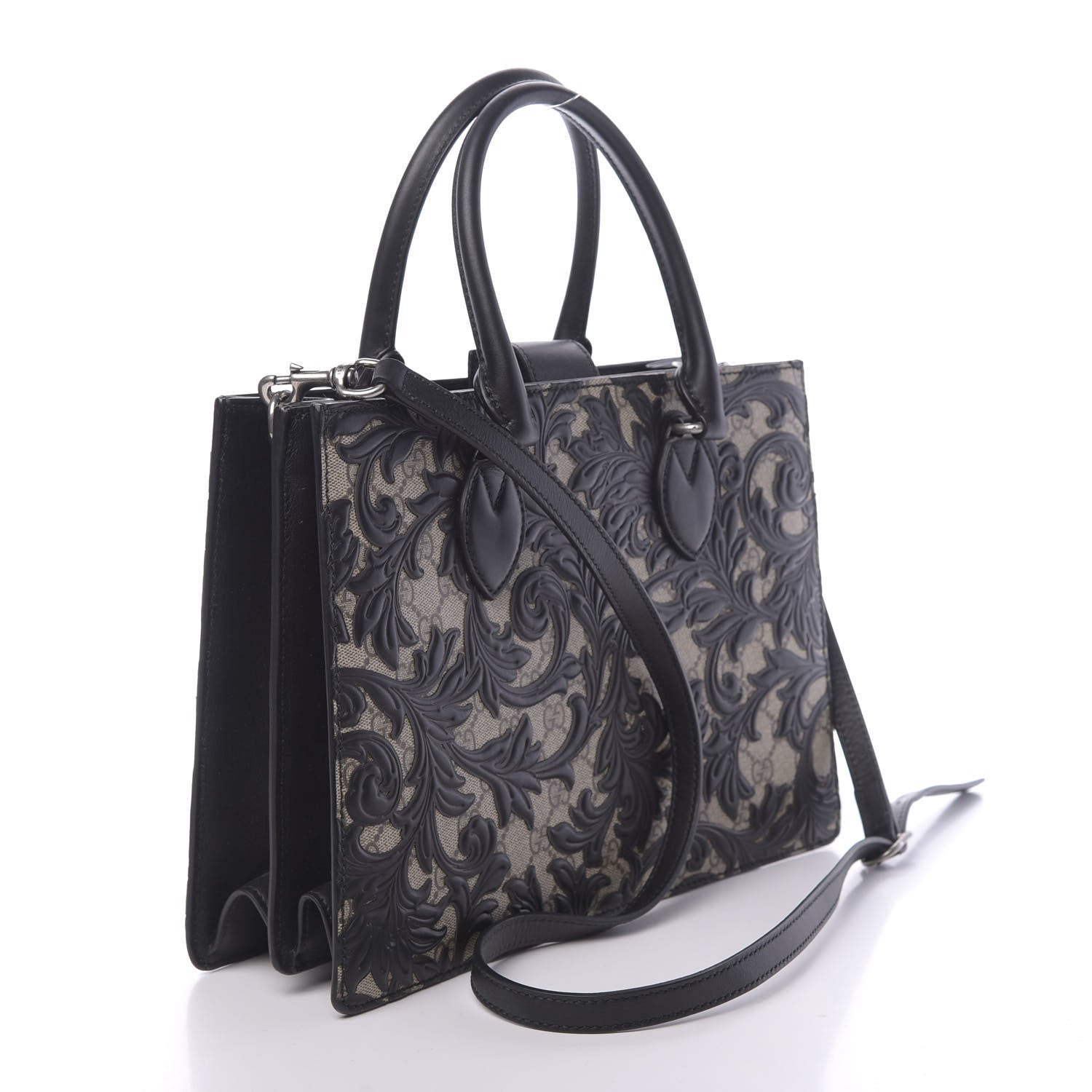 Gucci GG Supreme Monogram Arabesque Small Top Handle Bag Beige Black 3 of 10