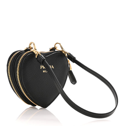 Prada Saffiano Mini Heart Pouch Black 3 of 9