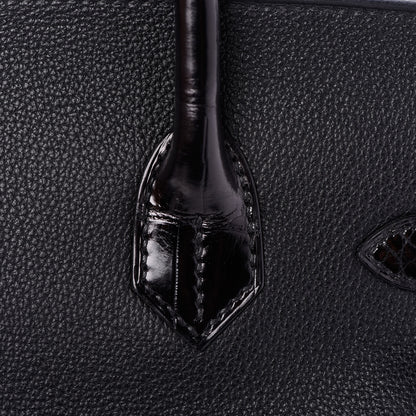 Hermes Taurillon Novillo Shiny Niloticus Crocodile Birkin Touch 30 Black 24 of 32