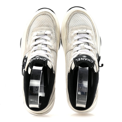 Chanel Mesh Suede Calfskin Grained Calfskin Womens CC Sneakers 36 White Black 2 of 9