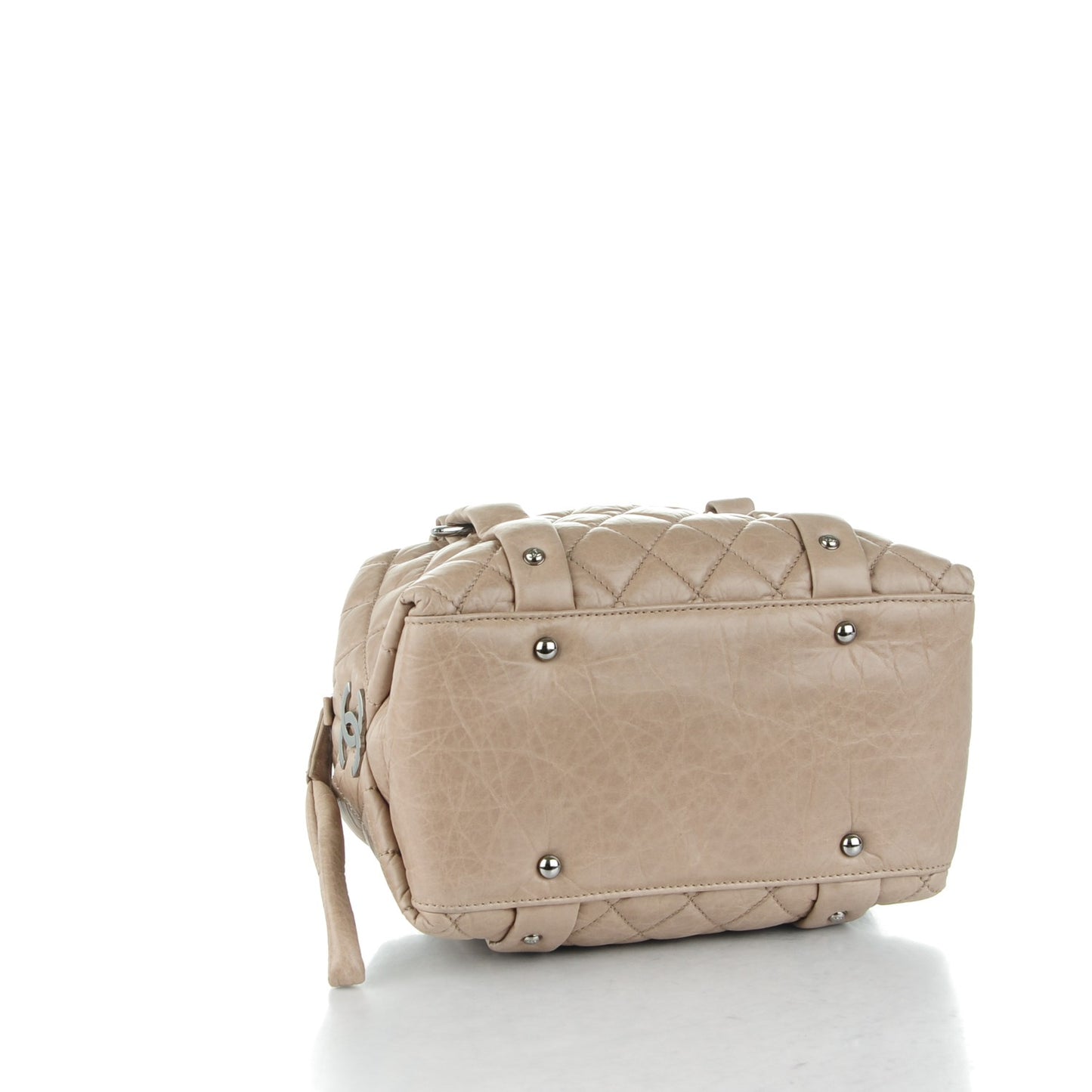 Distressed Lambskin Lady Braid Small Tote Taupe