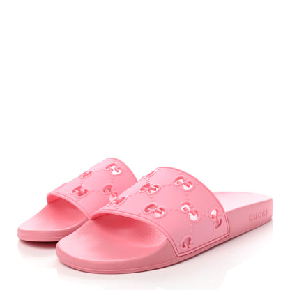 Gucci Rubber GG Monogram Perforated Womens Slide Sandals 40 Rose Box 3 of 7