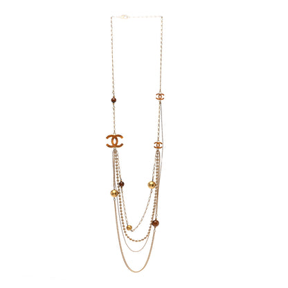 Chanel Metal Bead Wood CC Multi Strand Long Necklace Gold 3 of 6