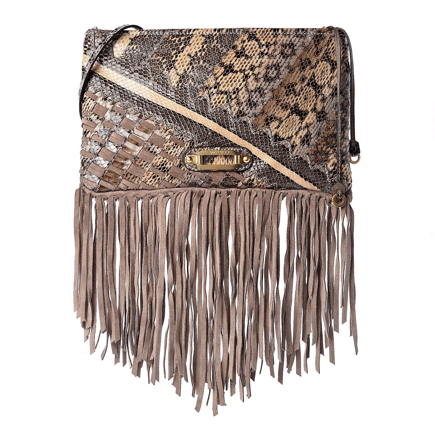 Jimmy Choo Snakeskin Suede Fringe Tita Convertible Clutch 1 of 10