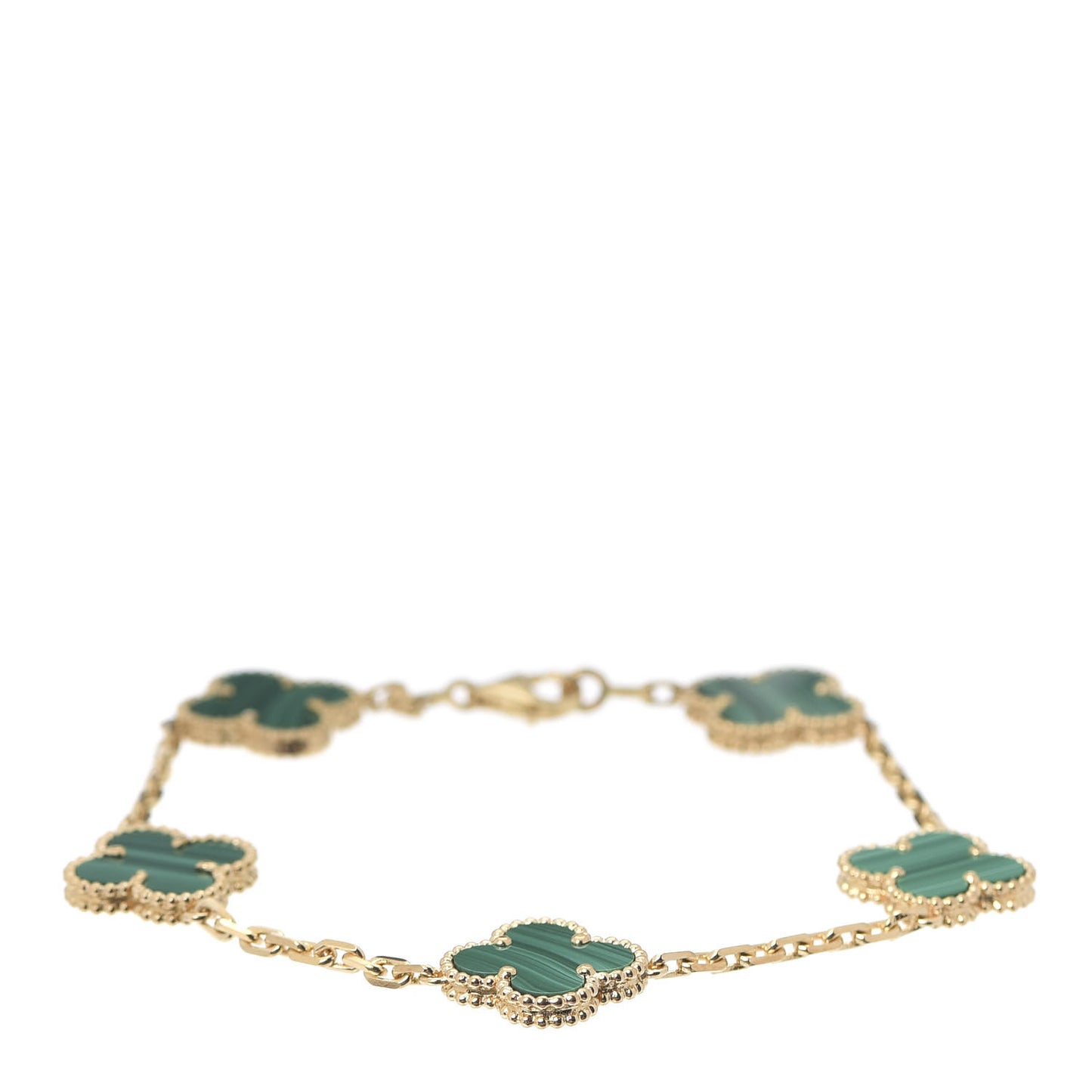 18K Yellow Gold Malachite 5 Motifs Vintage Alhambra Bracelet